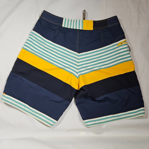 Patagonia Swim Trunks Men's Size 34 Blue Yellow White Striped - Picture 2 of 5